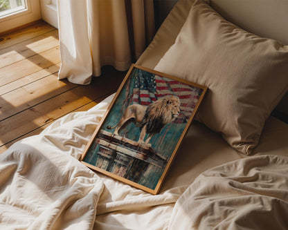 Majestic Lion American Flag Canvas Wall Art