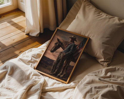 Desert Cowboy Horse American Flag Canvas Wall Art