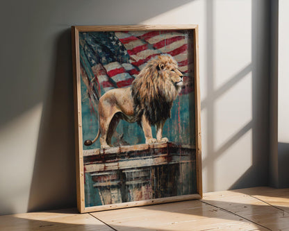 Majestic Lion American Flag Canvas Wall Art