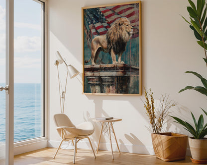 Majestic Lion American Flag Canvas Wall Art