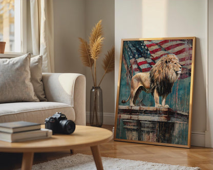 Majestic Lion American Flag Canvas Wall Art