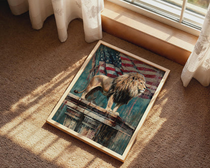 Majestic Lion American Flag Canvas Wall Art